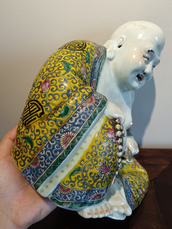 古玩陶瓷萬同順粉彩花卉彌勒笑佛拍賣，當(dāng)前價格40000元