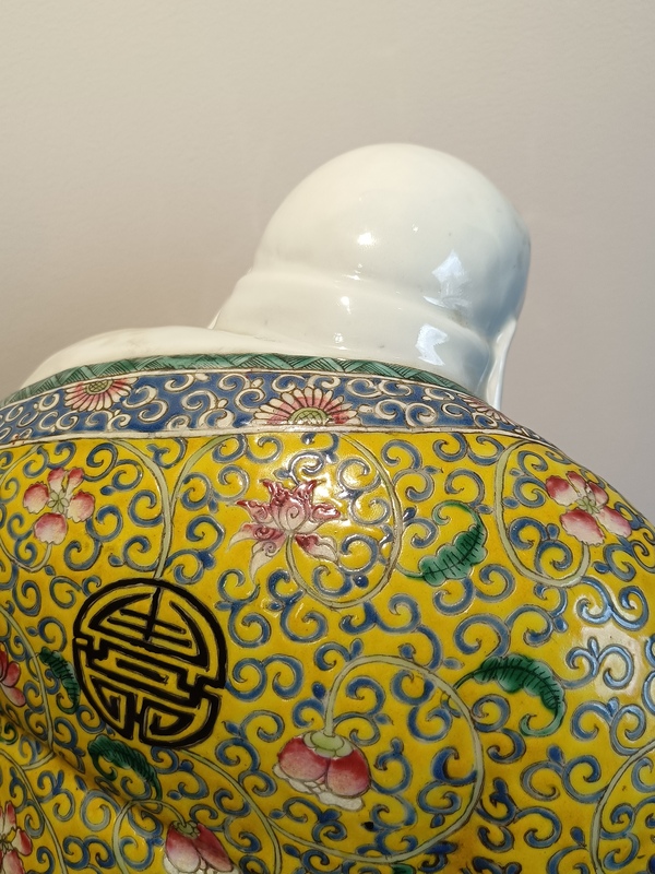 古玩陶瓷萬同順粉彩花卉彌勒笑佛拍賣，當(dāng)前價格40000元