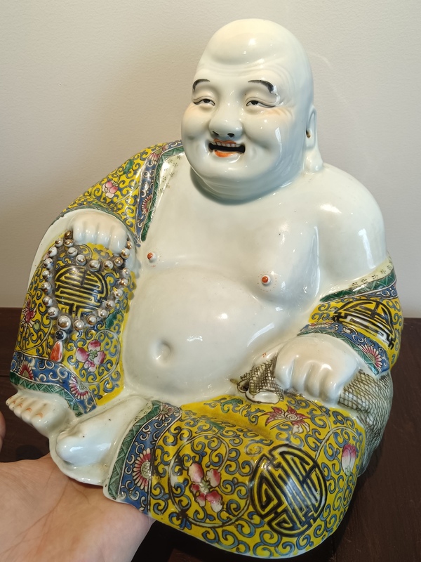 古玩陶瓷萬同順粉彩花卉彌勒笑佛拍賣，當(dāng)前價格40000元
