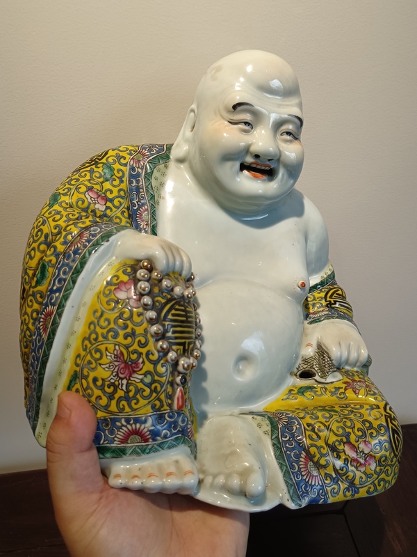 古玩陶瓷萬同順粉彩花卉彌勒笑佛拍賣，當(dāng)前價格40000元