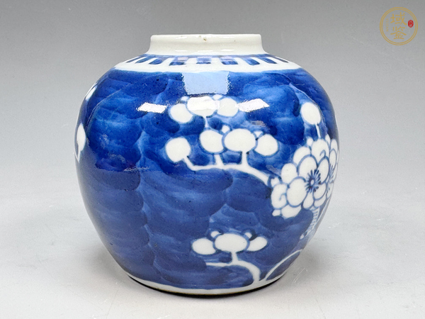 古玩陶瓷清晚期·青花留白折枝冰梅紋罐真品鑒賞圖