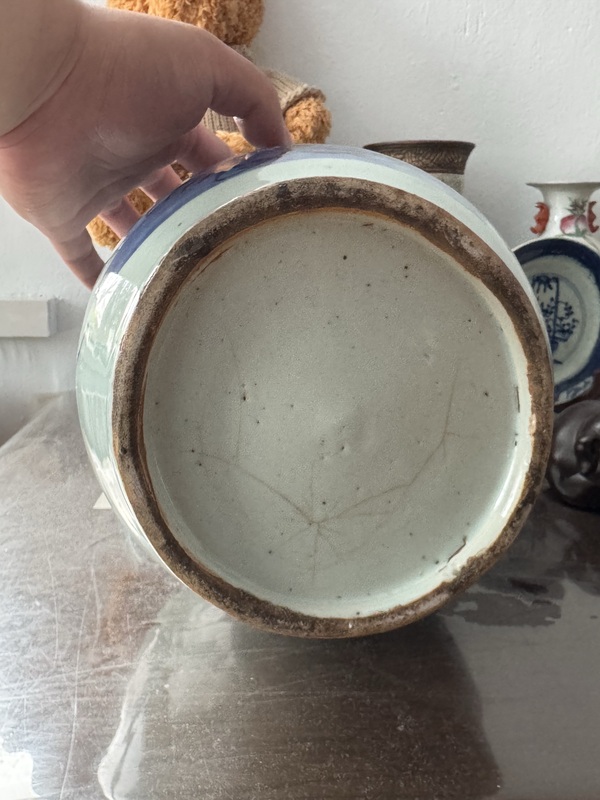 古玩陶瓷清中期豆青釉青花雉雞牡丹圖洗口瓶拍賣，當前價格1800元