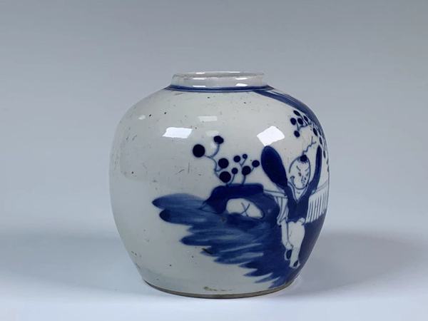 古玩陶瓷清晚期·青花人物故事紋罐拍賣(mài)，當(dāng)前價(jià)格108元