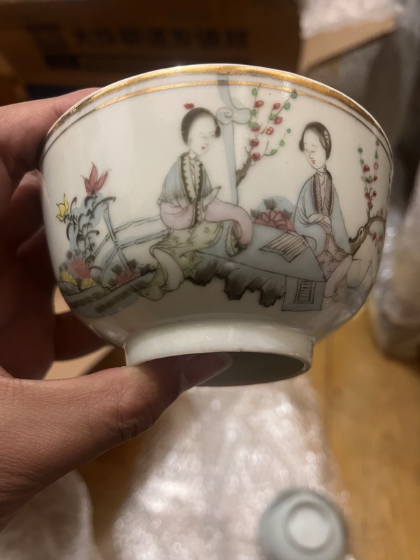 古玩陶瓷民國·細路仕女紋粉彩茶圓一對拍賣，當前價格2000元
