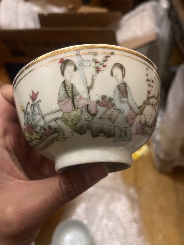 古玩陶瓷民國·細路仕女紋粉彩茶圓一對拍賣，當前價格2000元
