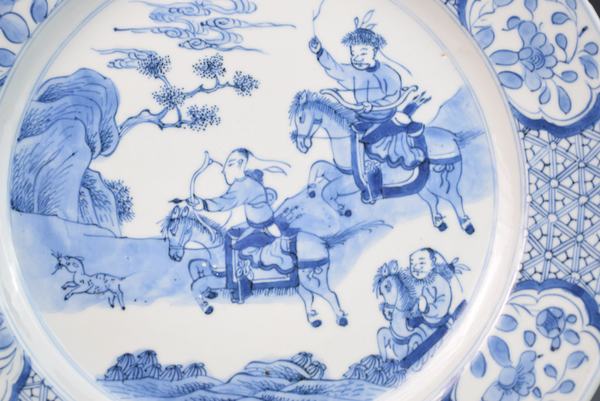 古玩陶瓷清康熙青花木蘭秋狝圖盤拍賣,當前價格536元