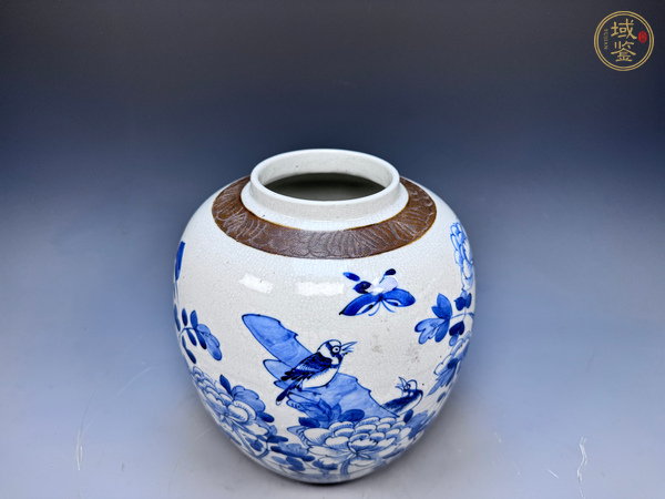 古玩陶瓷清晚期·哥釉青花富貴白頭紋罐真品鑒賞圖