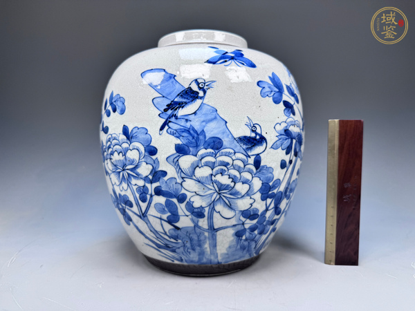 古玩陶瓷清晚期·哥釉青花富貴白頭紋罐真品鑒賞圖