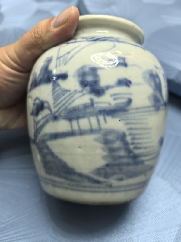 古玩陶瓷山水紋青花罐拍賣，當前價格400元