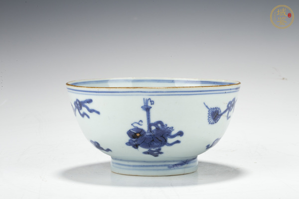 古玩清康熙·青花博古花卉紋碗真品鑒賞圖