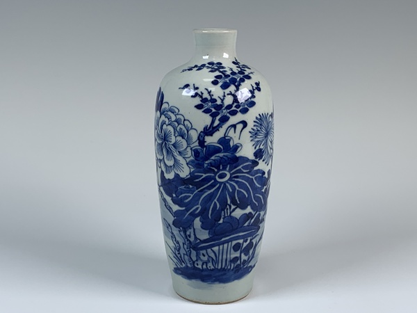 古玩嚴(yán)選清道咸·青花花卉詩文蘿卜瓶拍賣，當(dāng)前價(jià)格156元