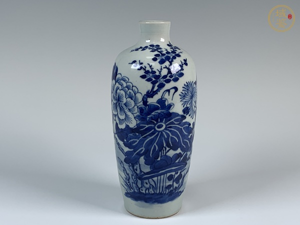 古玩清道咸·青花花卉詩(shī)文蘿卜瓶真品鑒賞圖