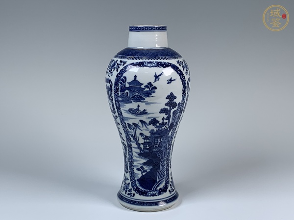 古玩清乾隆·細路青花山水樓閣紋雞腿瓶真品鑒賞圖