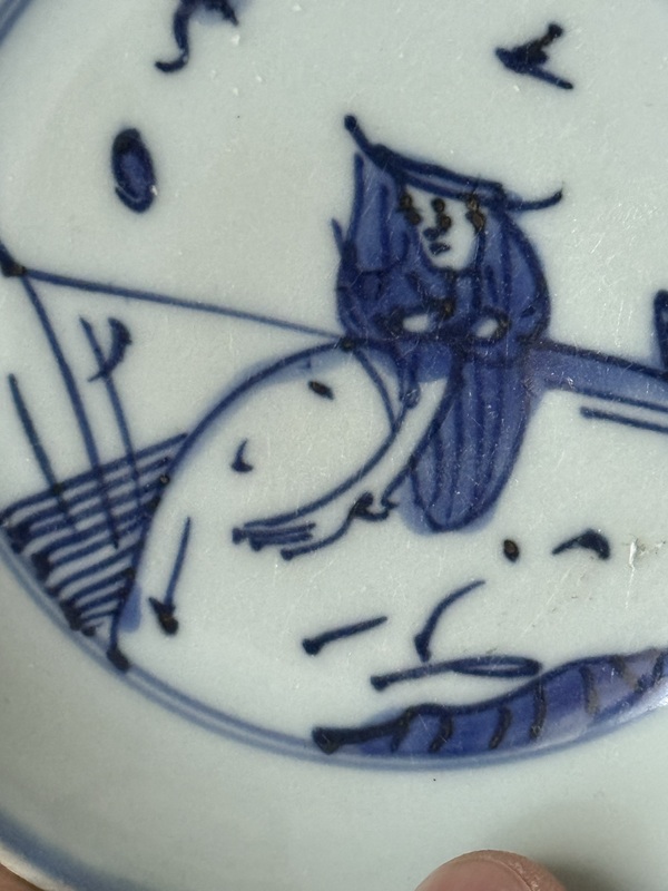 古玩陶瓷明·萬歷姜太公釣魚青花盤拍賣，當(dāng)前價(jià)格1600元