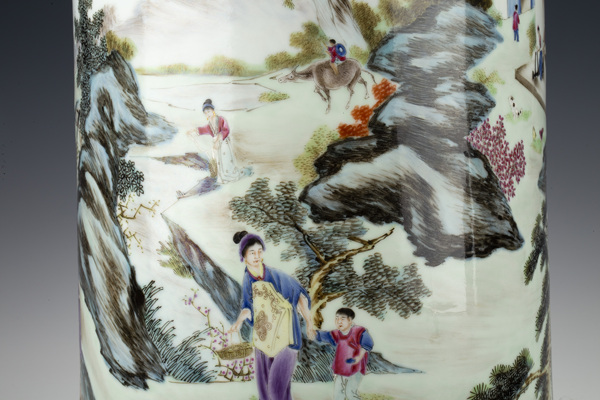古玩陶瓷民國(guó)·粉彩耕織圖筒瓶拍賣，當(dāng)前價(jià)格1088元