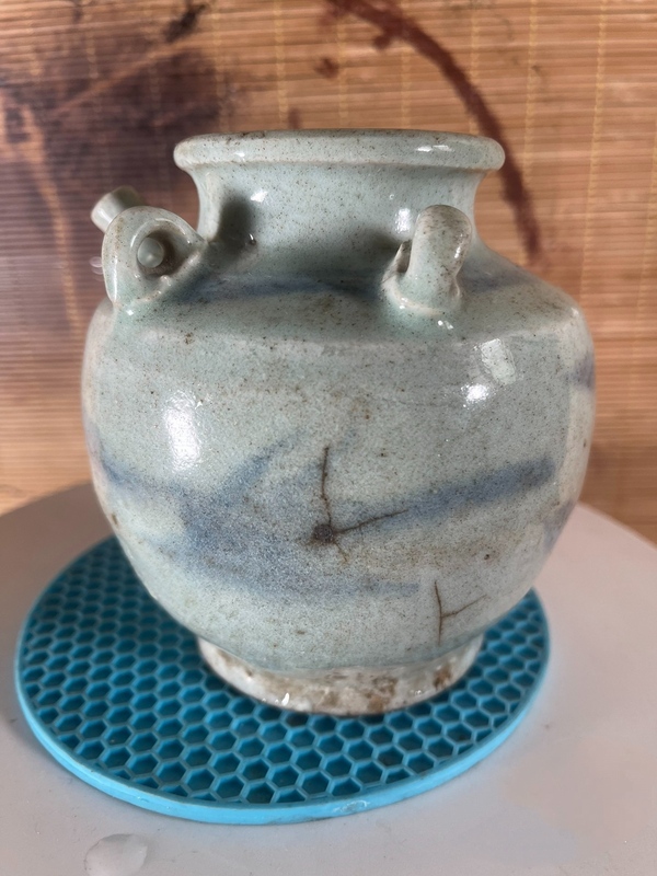 古玩陶瓷清中期青花四系壺拍賣(mài)，當(dāng)前價(jià)格198元