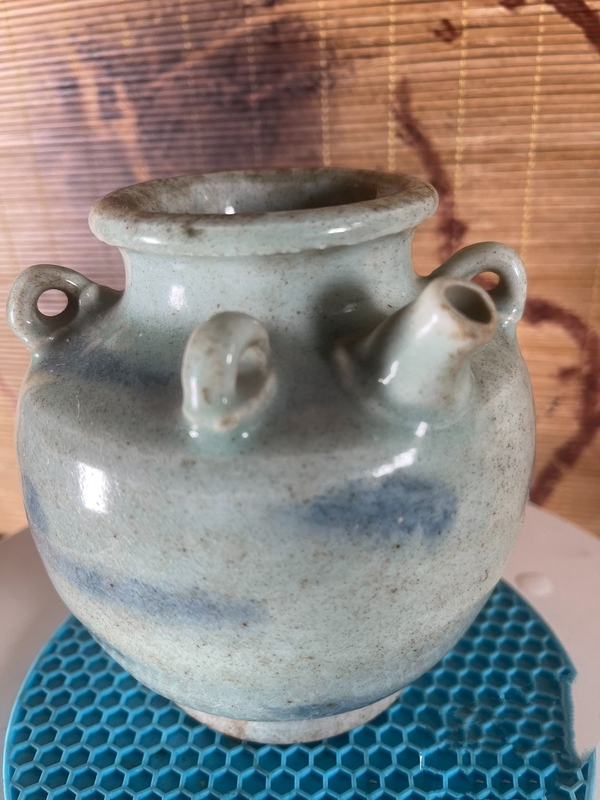 古玩陶瓷清中期青花四系壺拍賣(mài)，當(dāng)前價(jià)格198元