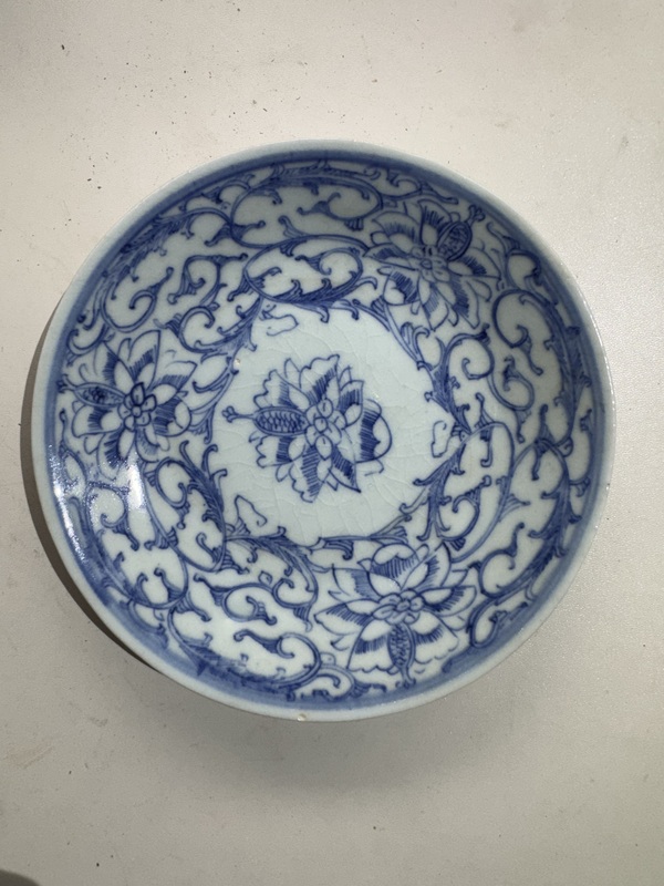 古玩陶瓷青花纏枝花卉紋盤拍賣，當前價格780元