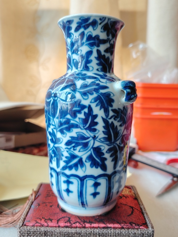 古玩陶瓷青花花卉紋獅耳瓶拍賣，當前價格3999元