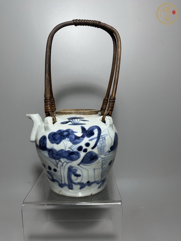 古玩陶瓷青花山水人物提梁壺真品鑒賞圖