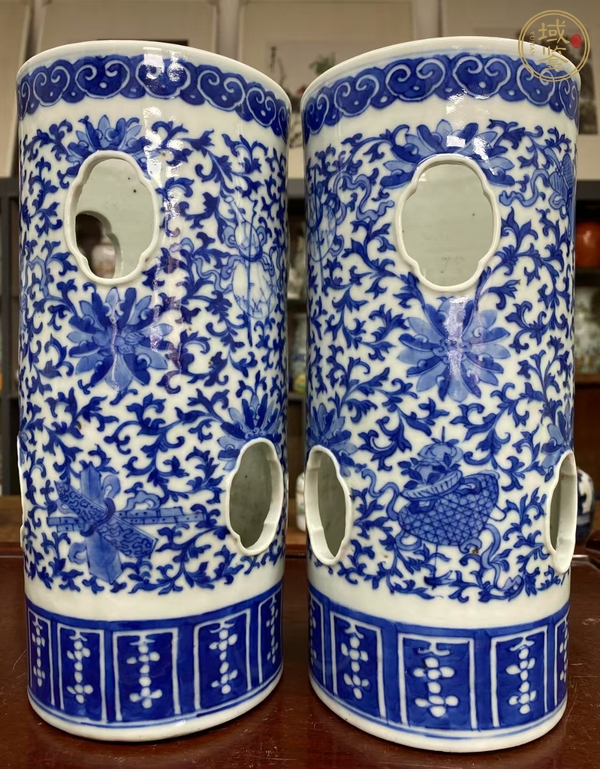 古玩陶瓷晚清青花帽筒真品鑒賞圖