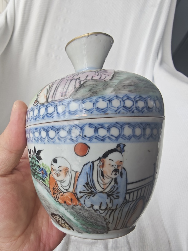 古玩陶瓷青花加彩蓋盅拍賣,當前價格2300元