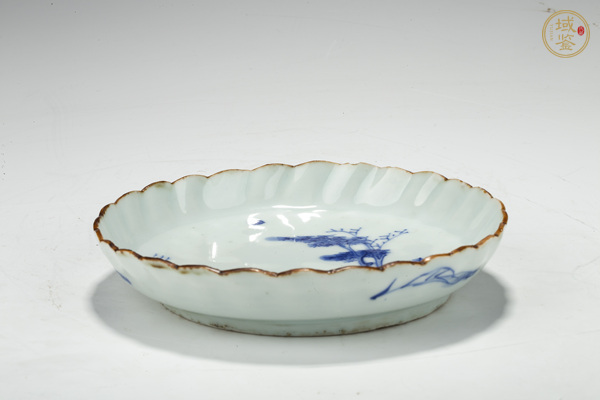 古玩陶瓷明晚·青花山水漁舟紋花口盤真品鑒賞圖