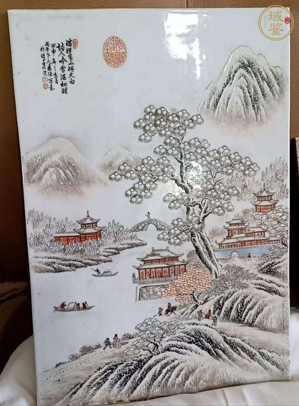 古玩陶瓷雪景圖瓷板畫(huà)真品鑒賞圖