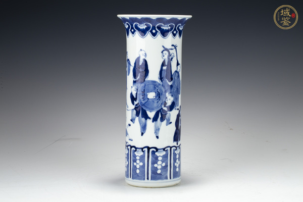 古玩晚清·青花市井人物紋花觚真品鑒賞圖