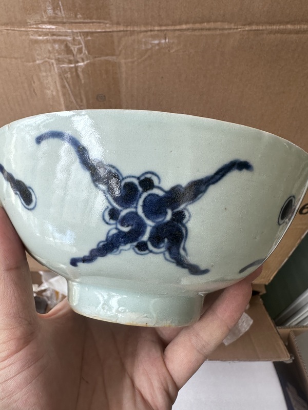 古玩陶瓷青花過墻龍紋碗拍賣，當前價格4500元