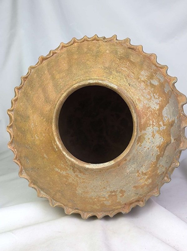古玩陶瓷青釉捏塑水波紋大罐拍賣,當前價格999元