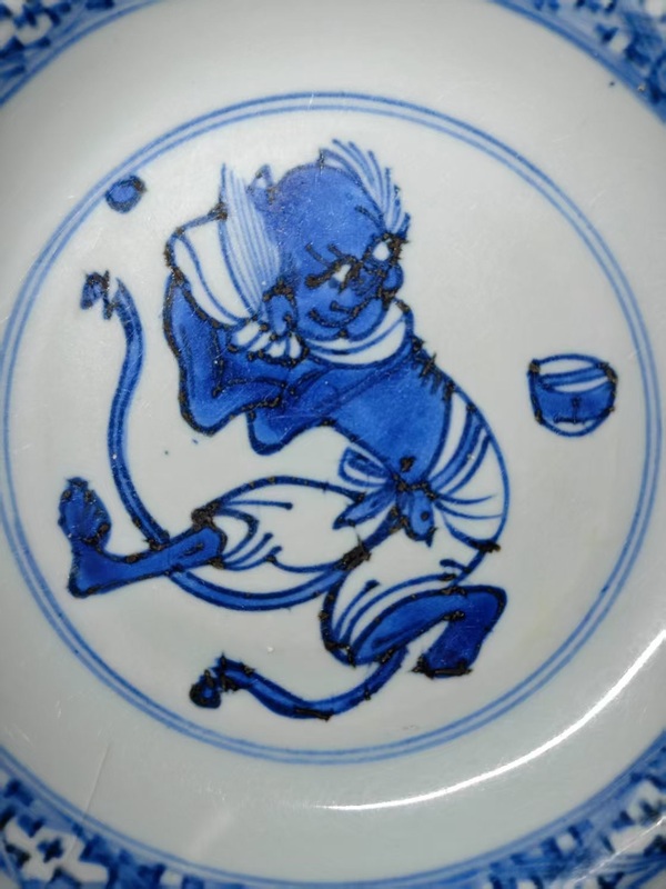 古玩陶瓷明晚期青花魁星點斗圖盤拍賣，當前價格3456元