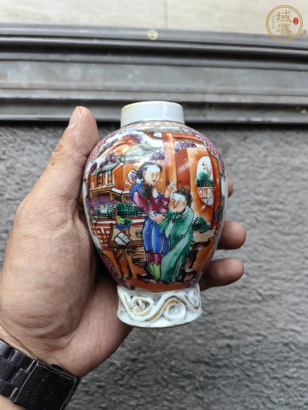 古玩清乾隆粉彩滿大人合家歡蓋瓶真品鑒賞圖