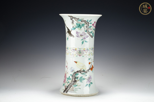 古玩晚清·粉彩花鳥(niǎo)纏枝蓮紋花觚真品鑒賞圖