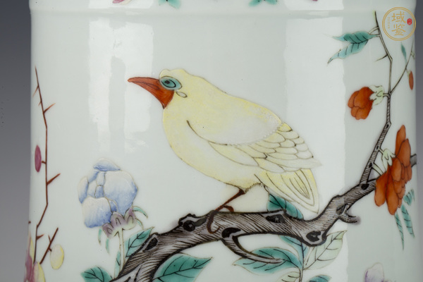 古玩陶瓷晚清·粉彩花鳥纏枝蓮紋花觚真品鑒賞圖