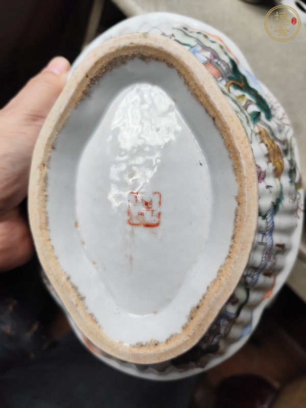 古玩陶瓷清晚·粉彩漁樵耕讀紋海棠形供盤 真品鑒賞圖