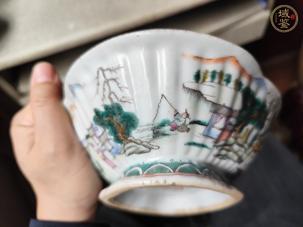 古玩陶瓷清晚·粉彩漁樵耕讀紋海棠形供盤 真品鑒賞圖