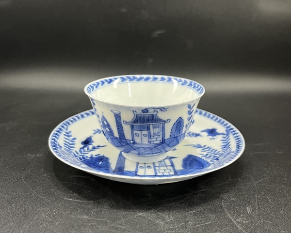 古玩陶瓷青花西洋風(fēng)景圖杯碟拍賣，當(dāng)前價(jià)格5800元