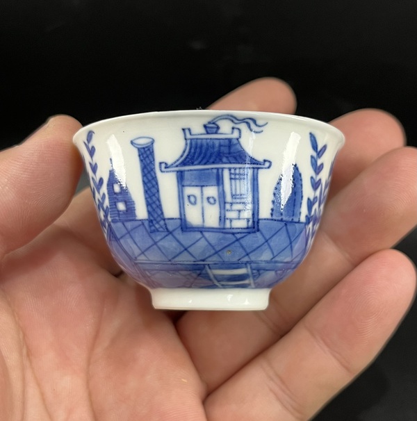 古玩陶瓷青花西洋風(fēng)景圖杯碟拍賣，當(dāng)前價(jià)格5800元