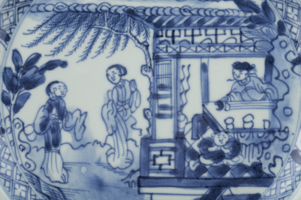 古玩陶瓷清早·青花西廂記人物紋折沿盤拍賣，當前價格288元