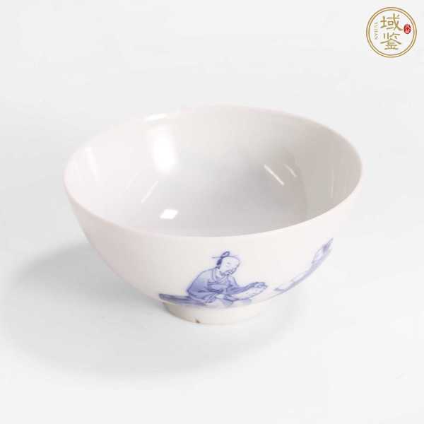 古玩陶瓷青花人物故事紋茶碗，模糊，偏老真品鑒賞圖