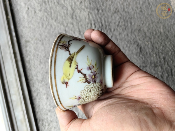 古玩晚清民國淺降彩花卉翠鳥詩文茶園真品鑒賞圖