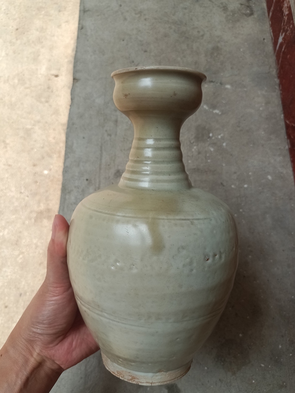 古玩陶瓷宋代將樂窯青釉拿手尊拍賣，當前價格5500元