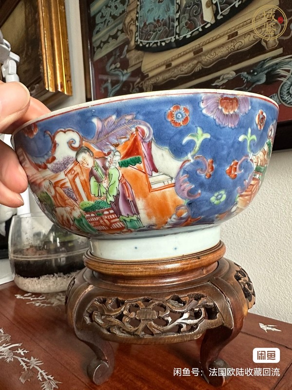 古玩陶瓷青花加彩開(kāi)窗人物碗真品鑒賞圖