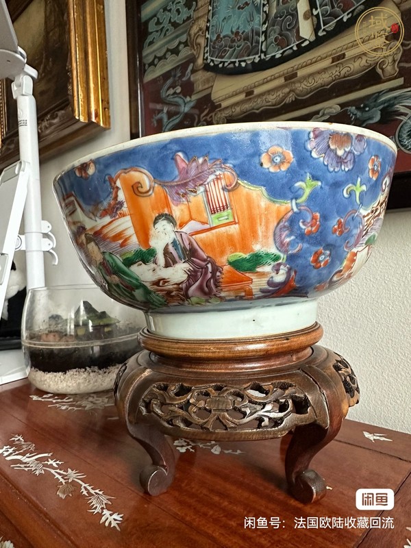 古玩陶瓷青花加彩開(kāi)窗人物碗真品鑒賞圖