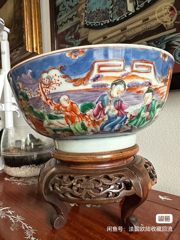 古玩陶瓷青花加彩開(kāi)窗人物碗真品鑒賞圖