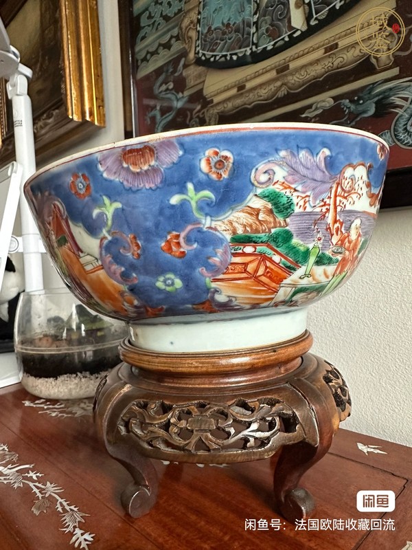古玩陶瓷青花加彩開(kāi)窗人物碗真品鑒賞圖