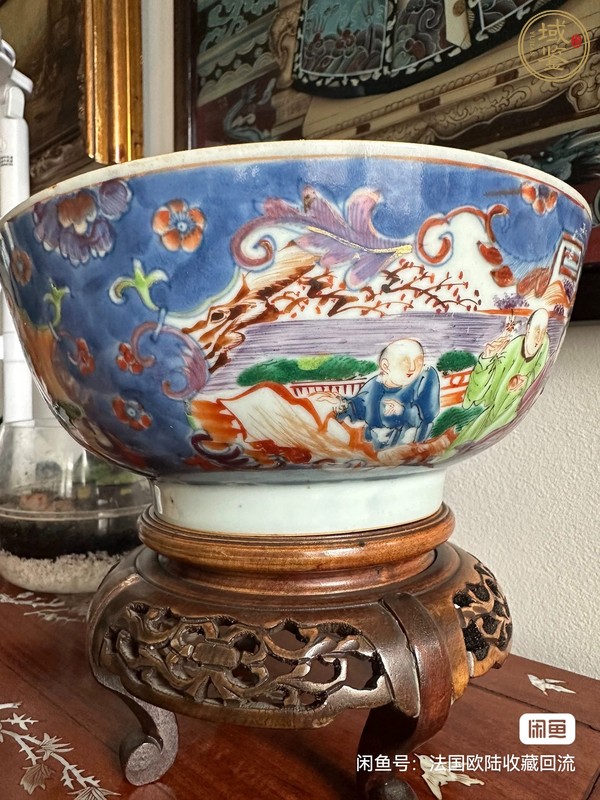 古玩陶瓷青花加彩開(kāi)窗人物碗真品鑒賞圖