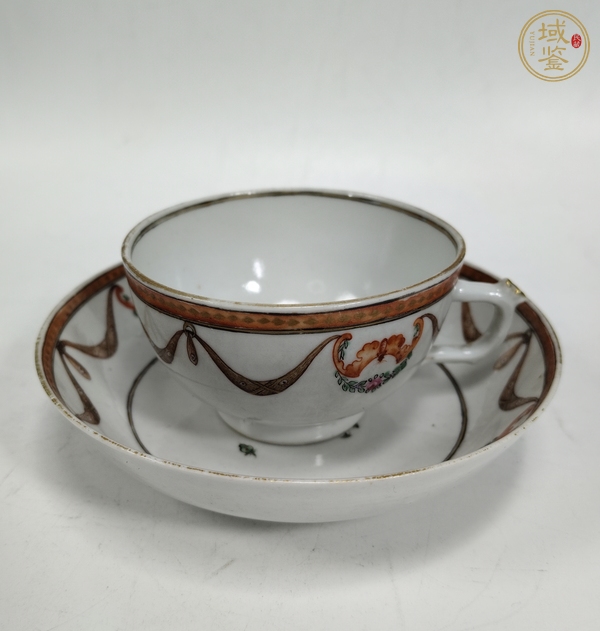 古玩陶瓷廣彩花卉紋杯碟真品鑒賞圖