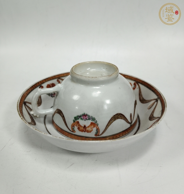 古玩陶瓷廣彩花卉紋杯碟真品鑒賞圖